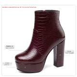 Thick High Heels Woman Snake Booties Female Ankle Boot