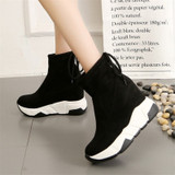 Women Ankle Boots Platforms Shoes Woman High Heels Inside Height Increasing Faux suede Boots