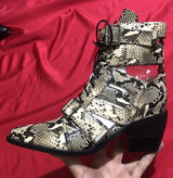 Snakeskin Genuine Leather Boot Woman Pointed Toe High Heel Ankle Boots
