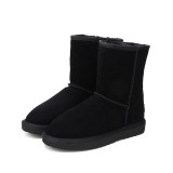 Classic Genuine Cowhide leather boots 100% Wool Women Boots