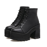 lace up Boots  Fashion Thick Heel Ankle Boots Women High Heels