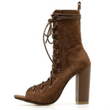 New Ankle Boots For Women Peep Toe Lace-Up Cross-tied heel Pumps Roman Women Boots