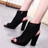 Ankle Boots Faux Suede Leather Casual Open Peep Toe High Heels