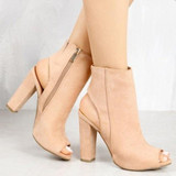 Ankle Boots Faux Suede Leather Casual Open Peep Toe High Heels