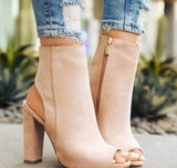 Ankle Boots Faux Suede Leather Casual Open Peep Toe High Heels