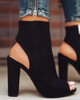 Ankle Boots Faux Suede Leather Casual Open Peep Toe High Heels