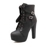 Platform High Heels Female Lace Up Shoes Woman Buckle Short Boot