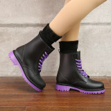 Waterproof Shoes Woman Water Rubber Lace Up Martin Boots