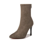 New Women Sock Boots Pointed Toe Elastic High Slip On Heel
