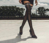 Eilyken  Fashion Runway Crystal Stretch Fabric Sock Boots