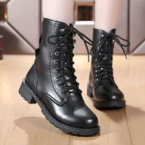 New Buckle Winter Motorcycle Boots Women British Style Ankle Boots