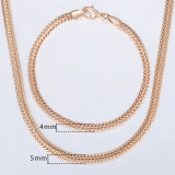 Davieslee Jewelry Sets For Women Men 585 Rose Gold Bracelet Necklace Set Double Cuban Weaving Bismark Chain Jewelry 2019 LCS04