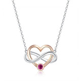 BAMOER Authentic 925 Sterling Silver Elegant Infinity Love Double Heart Pendant Necklaces for Women Fine Jewelry Gift SCN121