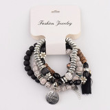 OIQUEI Vintage 4Pcs/Lot Women Bracelets Set Bohemia Charm CZ Hand Natural Stone Beads Tassel Pendents Bracelets Pour Les Femmes