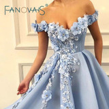 Blue Off Shoulder Evening Dresses Long With 3D Flowers Prom Dresses 2019 vestidos de fiesta largos elegantes de gala