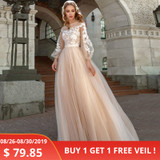 LORIE 2019 Appliques A-Line Wedding Dress Lantern Sleeves Tulle Boho Wedding Gowns Vestido De Novia Princess Wedding Party Dress