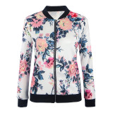 Women Retro Flower Floral Print Jacket Zipper Bomber Collar Slim Coat Casual Outwear Female Autumn Spring Jacket Fashion Ladies