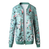 LOSSKY Fashion Retro Floral Print Women Coat Casual Zipper Up Bomber Jacket  Ladies Casual Autumn Outwear Coats Women Clothing