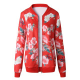 LOSSKY Fashion Retro Floral Print Women Coat Casual Zipper Up Bomber Jacket  Ladies Casual Autumn Outwear Coats Women Clothing