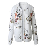 LOSSKY Fashion Retro Floral Print Women Coat Casual Zipper Up Bomber Jacket  Ladies Casual Autumn Outwear Coats Women Clothing