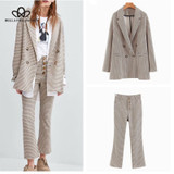 2018 Pant Suits 2 Piece Set Women Double Breasted Plaid Blazer Jacket & Trouser Office Lady Suit Feminino Ladies coat and pants