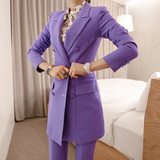 New arrival women professional temperament double breasted fashion long solid suit work style slim pant comfortable pant suits