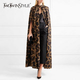 TWOTWINSTYLE Female Cardigan Coat O Neck Cloak Sleeve Print Leopard Maxi Cloaks For Women 2019 Autumn Vintage Fashion Tide