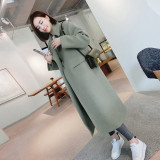 Autumn and Winter New Women's Korean Slim Was Thin Woolen Coat Pure Color Long-sleeved Temperament Long Section Casual Jacket