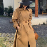 Turn Down Collar Single-breasted Women Trench Coat Vintage Khaki Autumn Winter Belted Pocket Long Outwear Casual Ladies Overcoat