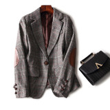 Blazer 2015 New Fashion Autumn Winter Women Plaid Wool Leather Patchwork One Button Slim Blazers Coat Casual Jackets OUTERWEAR