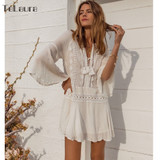 2019 Sexy Beach Cover Up Swimsuit White Lace Tassels Beach Dress Women Bikini Swimwear Bathing Suit Summer Beach Wear Tunic