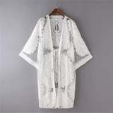 2019 Pareo Beach Cover Up Floral Embroidery Bikini Cover Up Swimwear Women Robe De Plage Beach Cardigan Bathing Suit Cover Ups