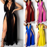 Sexy New Women Beach Cover Ups Swimwear Deep V Beach Maxi Wrap Long Dress Bikini Cover Up Sarong Kimono Kaftan Dress Beachwear