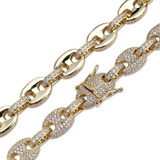 12MM Mens All Iced Out Simulated 24K Gold Silver Bracelet Necklace