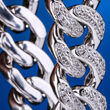 Hip Hop Men Silver 925 Bracelet CZ Stone Iced Out Cuban