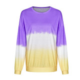 Women T-shirts Gradient Long Sleeve Shirt O-Neck Contrast Color Print Girls Pullover Autumn Winter Women Tops Tee Shirt Femme