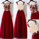 Real Photo Spring Red Long Prom Dresses Lace Sequined Appliques Tulle Illusion Women Evening Party Gown Cheap Maxi Dress L3147