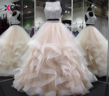 XCOS Two Piece Prom Dress Bead Bodice Vestidos de fiesta largos elegantes de gala Ball Gown Formal Evening Dress Gala jurken