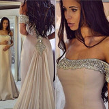 Sparkling Off the shoulder prom dresses 2019 Chiffon Mermaid evening dresses Beads Arabic Custom Made Cheap Party Prom Gowns
