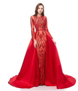 Long Sleeves Green Sequins Prom Dresses 2019 Mermaid Detachable Train Evening Party Gowns Custom Made Plus Size Sexy Prom Gown