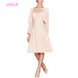 Plus Size Mother of the Bride Dresses Knee Length Chiffon Mother of the Groom Dress for Wedding with Jacket Elegant Evening Gown