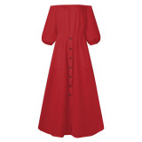 High Split Sexy Maxi Dress Celmia Women Off Shoulder Long Dress Casual Loose Solid Plus Size Summer High Waist Buttons Sundress