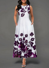Women's Boho Floral Long Vintage Maxi Dress Evening Party Beach Tunic Sleeveless Dress Summer