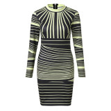 Sexy Dresses Party Night Club Dress 2020 Women Long Sleeves Bodycons Striped Printed Zipper Dress Winter Robe Femme Hiver