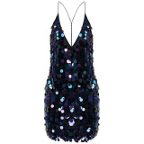 Women Sexy Backless Sequins Glitter Deep V Neck Dress Ladies Bandage Bodycon Sleeveless Evening Party Club Short Mini Dress Women Sexy Backless Sequins Glitter Deep V Neck Dress Ladies Bandage Bodycon Sleeveless Evening Party Club Short Mini Dress
