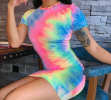 Women Bodycon Dress Summer Sexy Sleeveless Slip Dresses Female Tie Dye Wrap Party Beach Club Mini Robe Outfits Clothing