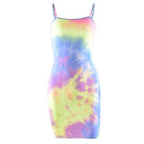 Women Bodycon Dress Summer Sexy Sleeveless Slip Dresses Female Tie Dye Wrap Party Beach Club Mini Robe Outfits Clothing