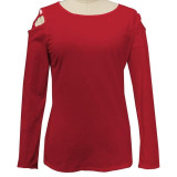 Feitong Women T Shirts Solid Ladies Causal Long Sleeve Strappy Cold Shoulder T-Shirt Tops tee shirt femme camisetas mujer 2018