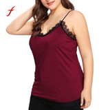 2018 Fashion Women Casual V-Neck Sleeveless Plus Size Solid Lace Tank Tops Vest Camis Large size lace V collar solid color camis