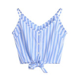 Feitong Women's Crop Tops Casual V Neck Striped Button Seft Tie Front Crop Cami Tops Camisole Shirt Vest regata feminina 2018